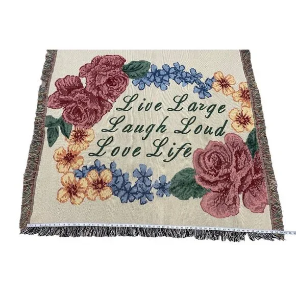 Vintage Live Laugh Love Colorful Floral Tapestry Throw Blanket 50 X 52 - Picture 9 of 12
